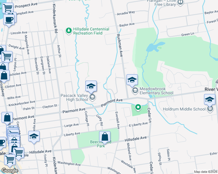 map of restaurants, bars, coffee shops, grocery stores, and more near 4 Meadow Dr in Hillsdale