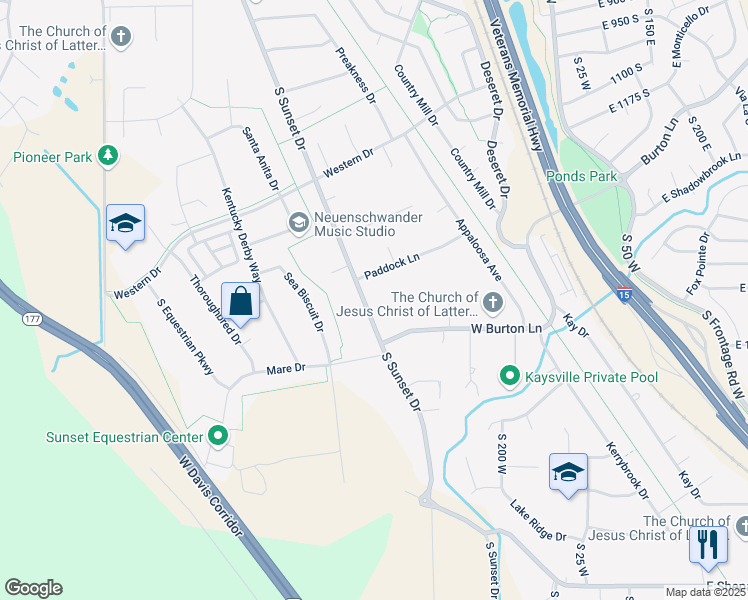map of restaurants, bars, coffee shops, grocery stores, and more near 1166 South Sunset Drive in Kaysville