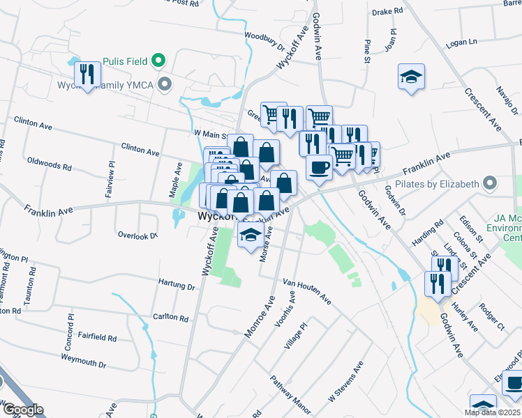 map of restaurants, bars, coffee shops, grocery stores, and more near 248 Madison Avenue in Wyckoff