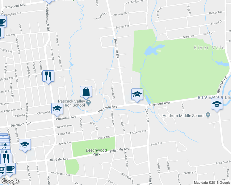map of restaurants, bars, coffee shops, grocery stores, and more near 42 Rawson Court in Hillsdale