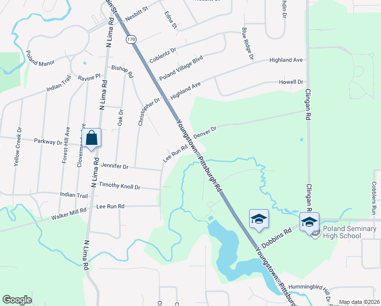 map of restaurants, bars, coffee shops, grocery stores, and more near 7426 Youngstown - Pittsburgh Road in Youngstown