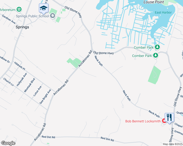 map of restaurants, bars, coffee shops, grocery stores, and more near 19 Lilla Lane in East Hampton
