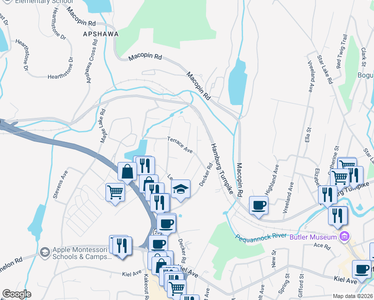 map of restaurants, bars, coffee shops, grocery stores, and more near 38 Terrace Avenue in Butler