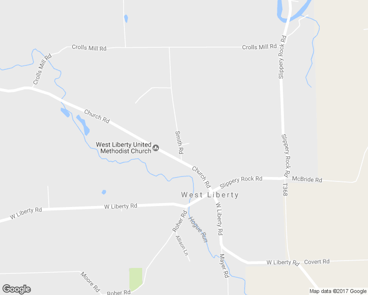 map of restaurants, bars, coffee shops, grocery stores, and more near 121 Church Road in Slippery Rock