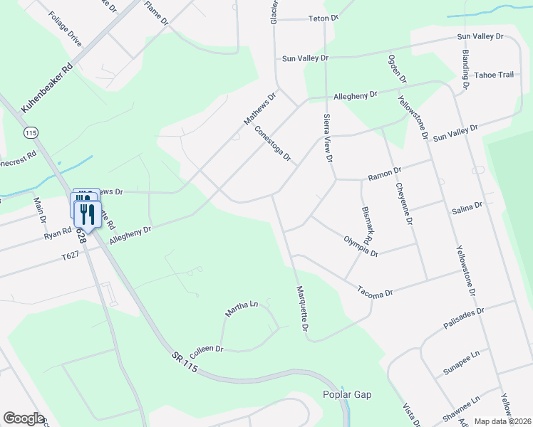 map of restaurants, bars, coffee shops, grocery stores, and more near 2203 Marquette Drive in Blakeslee