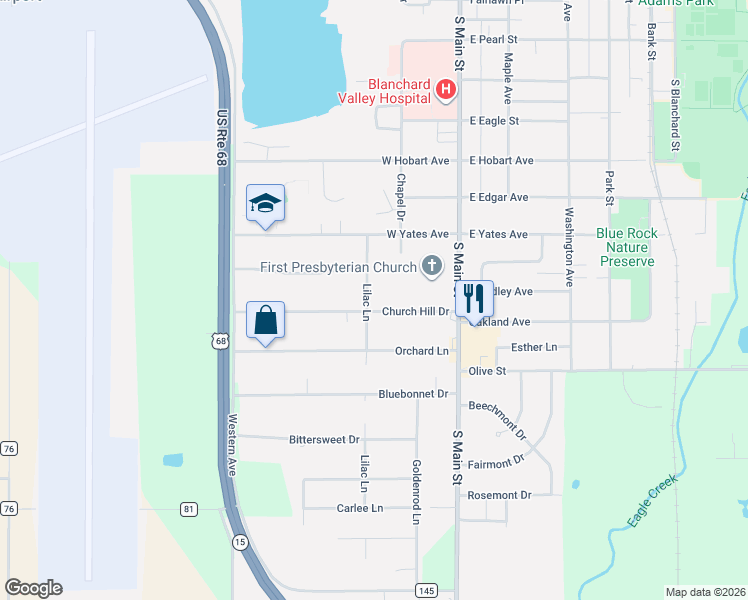 map of restaurants, bars, coffee shops, grocery stores, and more near 164 Church Hill Drive in Findlay