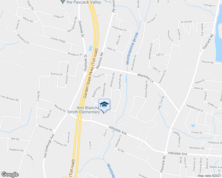 map of restaurants, bars, coffee shops, grocery stores, and more near 55 Winthrop Road in Hillsdale