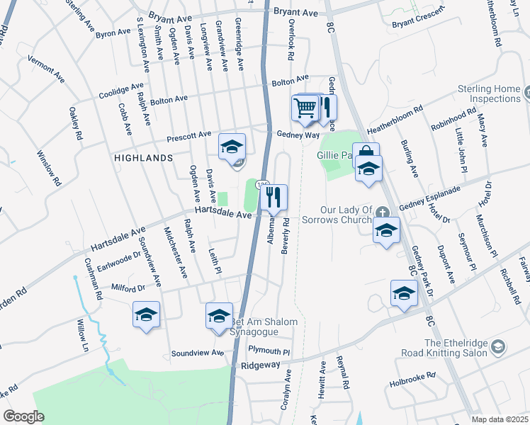 map of restaurants, bars, coffee shops, grocery stores, and more near 70 Hartsdale Avenue in White Plains