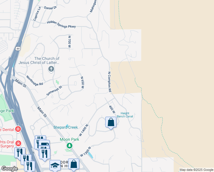 map of restaurants, bars, coffee shops, grocery stores, and more near 1817 North Compton Road in Farmington