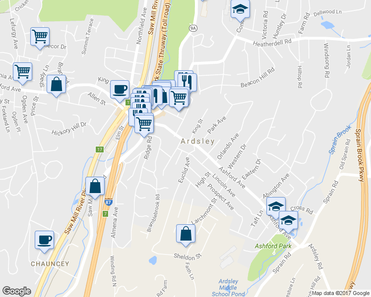 map of restaurants, bars, coffee shops, grocery stores, and more near 5 Lincoln Avenue in Ardsley