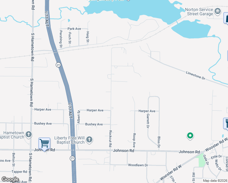 map of restaurants, bars, coffee shops, grocery stores, and more near 4535 Rock Cut Road in Norton