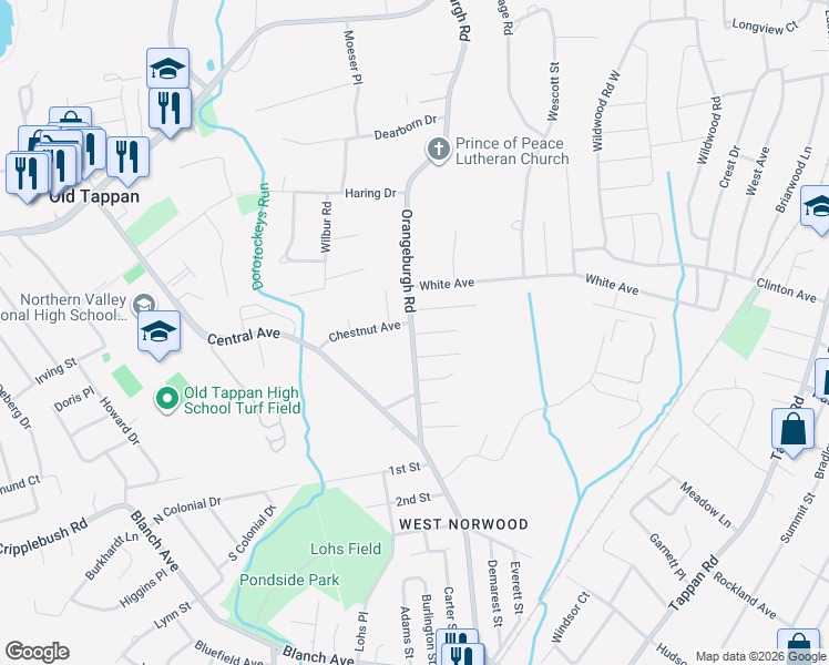 map of restaurants, bars, coffee shops, grocery stores, and more near 19 Chestnut Avenue in Old Tappan