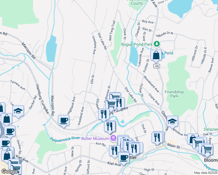 map of restaurants, bars, coffee shops, grocery stores, and more near 47 Catherine Street in Bloomingdale