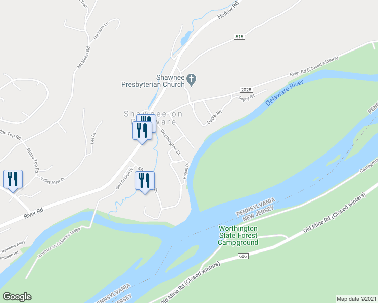 map of restaurants, bars, coffee shops, grocery stores, and more near 169 Minisink Avenue in East Stroudsburg