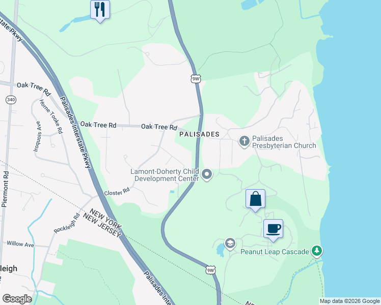 map of restaurants, bars, coffee shops, grocery stores, and more near 38 Fern Road in Palisades