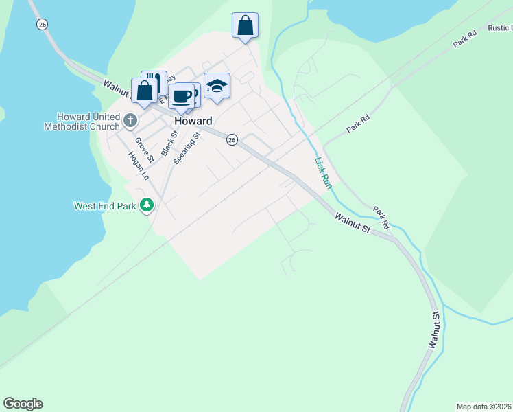 map of restaurants, bars, coffee shops, grocery stores, and more near 101-199 Lakeview Dr in Howard