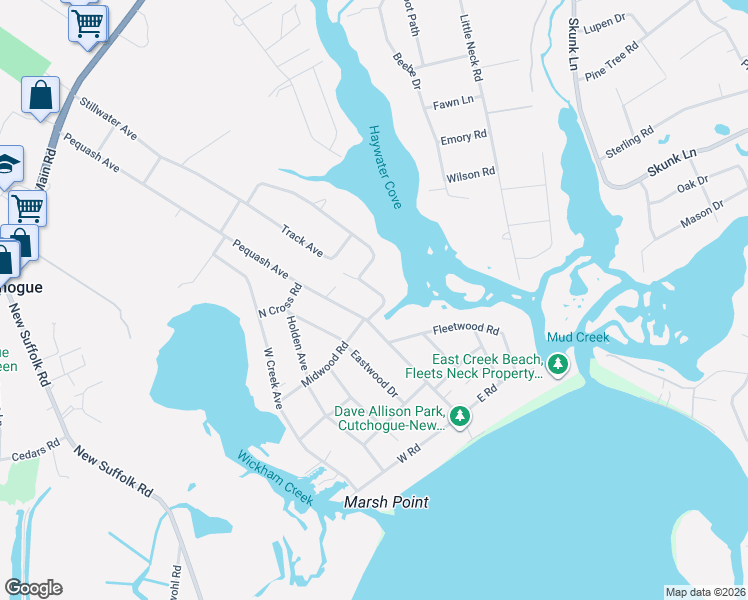 map of restaurants, bars, coffee shops, grocery stores, and more near 5220 Stillwater Avenue in Cutchogue