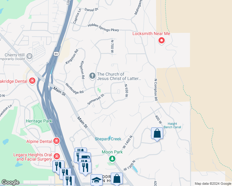 map of restaurants, bars, coffee shops, grocery stores, and more near 674 Okehampton Court in Farmington