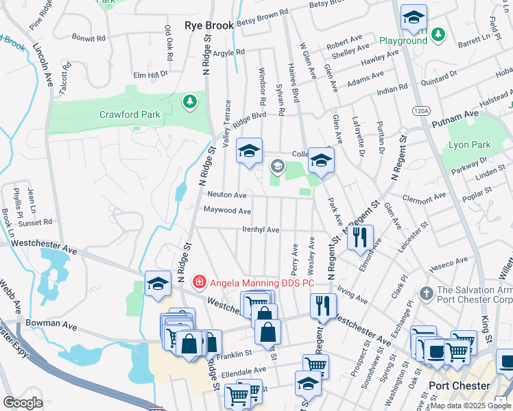 map of restaurants, bars, coffee shops, grocery stores, and more near 81 Hillcrest Avenue in Rye Brook