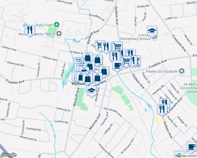 map of restaurants, bars, coffee shops, grocery stores, and more near 243 Morse Avenue in Wyckoff