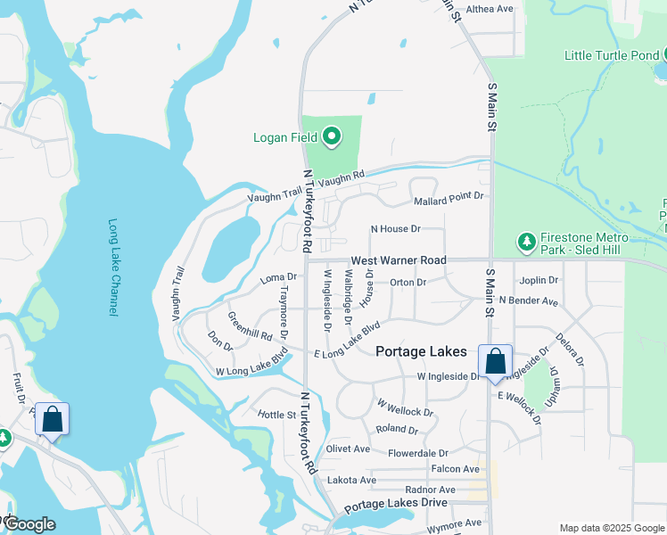 map of restaurants, bars, coffee shops, grocery stores, and more near 345 West Ingleside Drive in Akron
