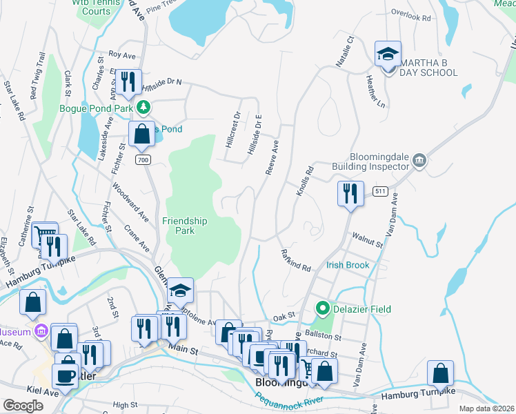 map of restaurants, bars, coffee shops, grocery stores, and more near 128 Reeve Avenue in Bloomingdale