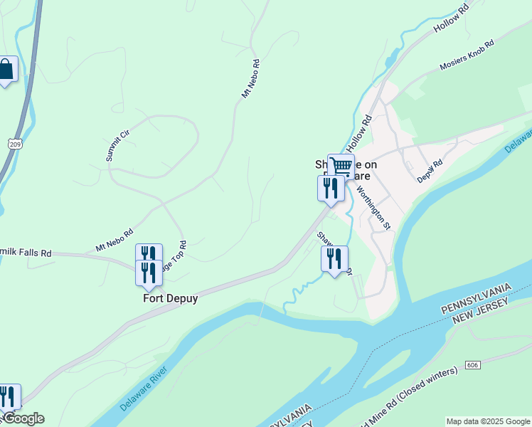 map of restaurants, bars, coffee shops, grocery stores, and more near in Stroudsburg
