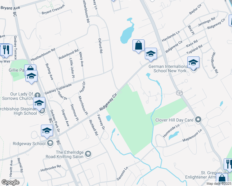 map of restaurants, bars, coffee shops, grocery stores, and more near 400 Ridgeway in White Plains
