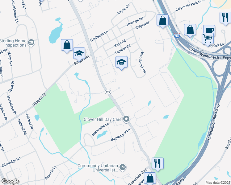 map of restaurants, bars, coffee shops, grocery stores, and more near 6 Nina Lane in White Plains