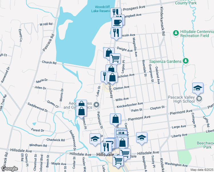 map of restaurants, bars, coffee shops, grocery stores, and more near 3 Parkview Drive in Hillsdale