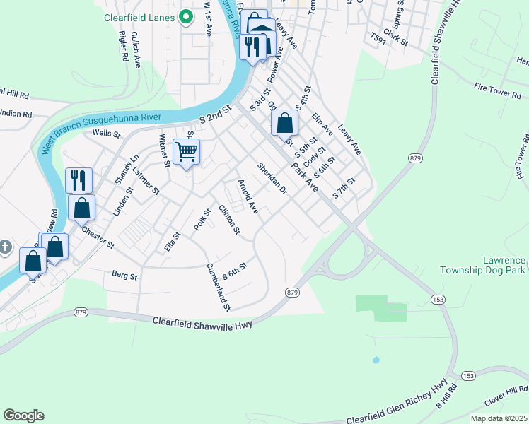 map of restaurants, bars, coffee shops, grocery stores, and more near 520 Arnold Ave in Clearfield