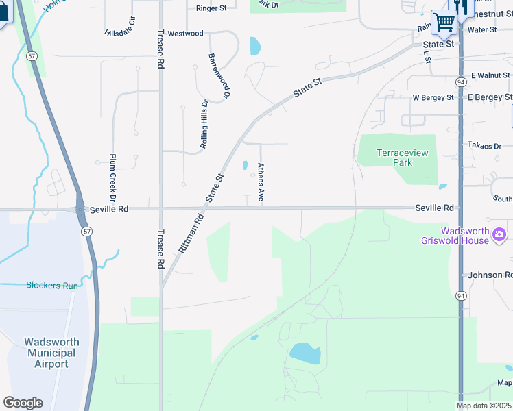 map of restaurants, bars, coffee shops, grocery stores, and more near 450 County Highway 16 in Wadsworth