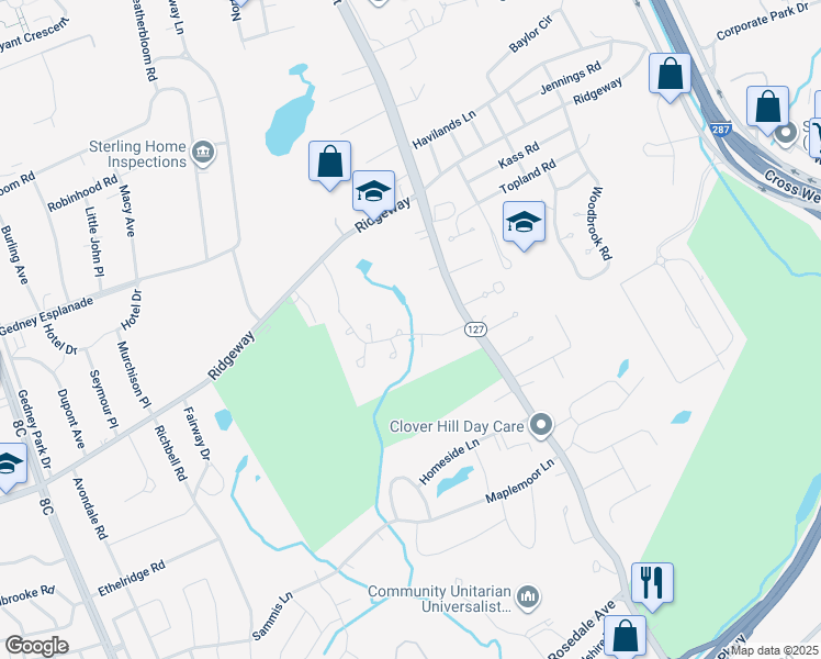 map of restaurants, bars, coffee shops, grocery stores, and more near 21 Club Pointe Drive in White Plains