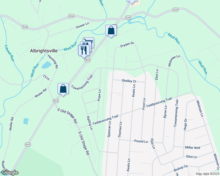 map of restaurants, bars, coffee shops, grocery stores, and more near 137 Spencer Lane in Albrightsville