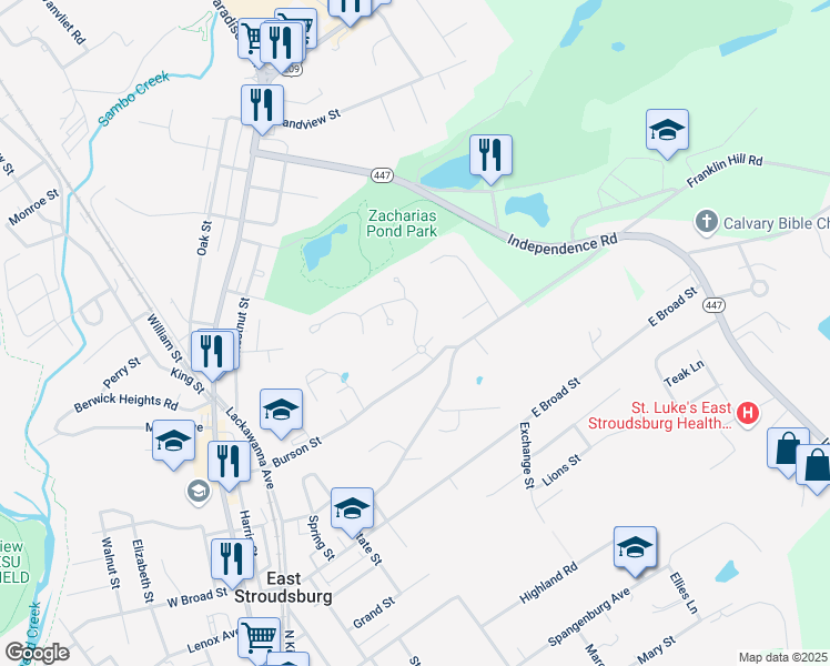 map of restaurants, bars, coffee shops, grocery stores, and more near Jade Avenue in East Stroudsburg