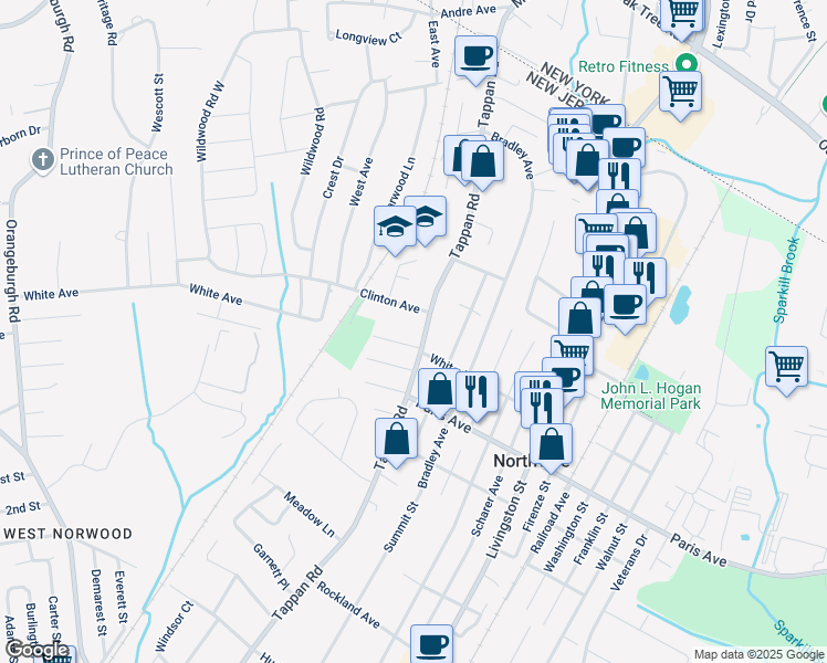 map of restaurants, bars, coffee shops, grocery stores, and more near 422 Tappan Road in Northvale