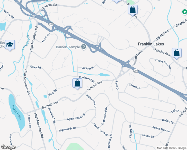 map of restaurants, bars, coffee shops, grocery stores, and more near in Franklin Lakes