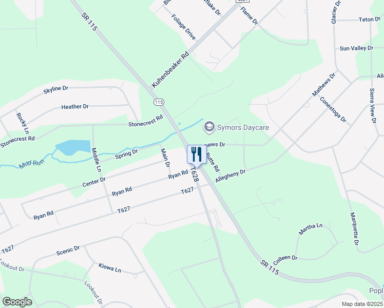 map of restaurants, bars, coffee shops, grocery stores, and more near 633 North Mountain Drive in Blakeslee