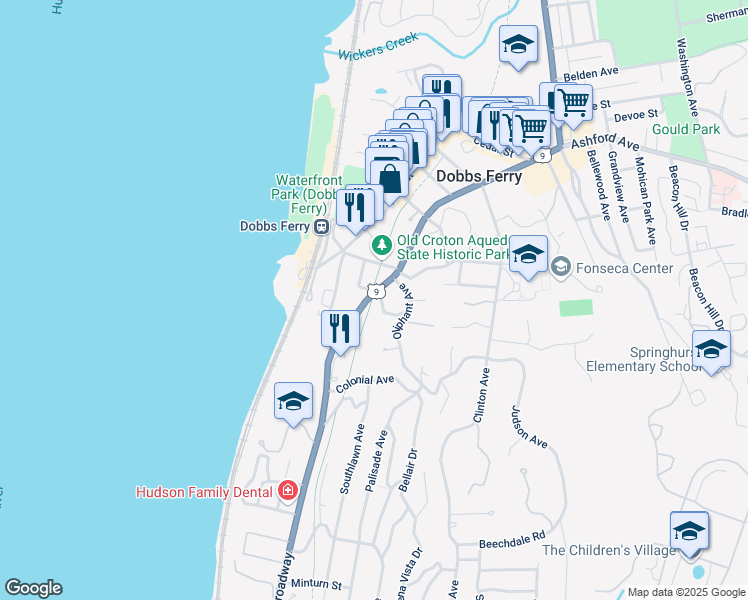 map of restaurants, bars, coffee shops, grocery stores, and more near 200 Broadway in Dobbs Ferry