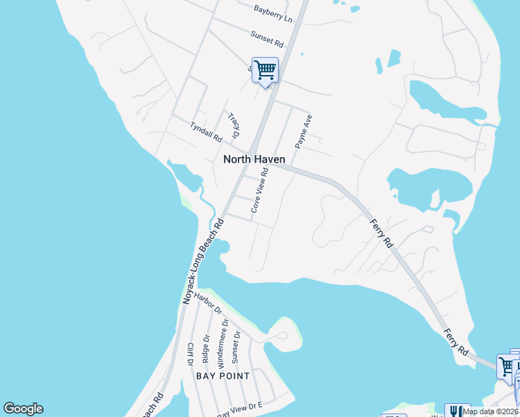 map of restaurants, bars, coffee shops, grocery stores, and more near 26 Coves End Lane in Sag Harbor