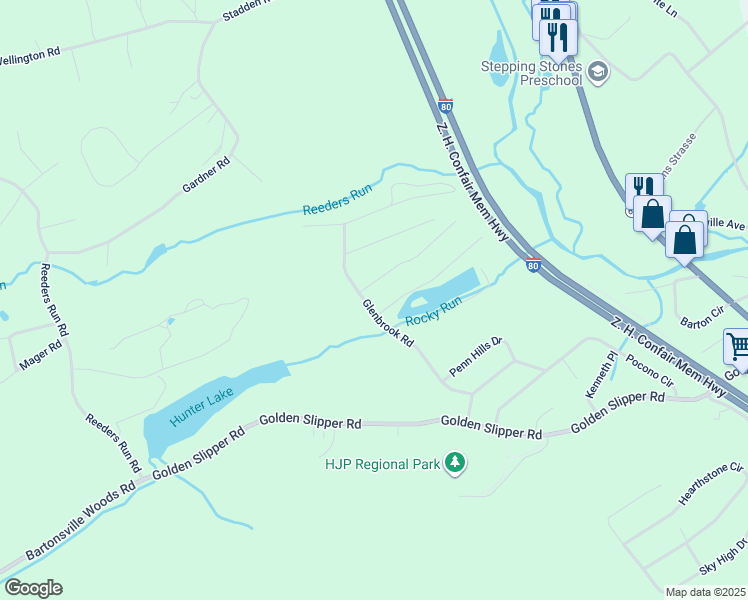 map of restaurants, bars, coffee shops, grocery stores, and more near 1280 Glenbrook Road in Monroe County