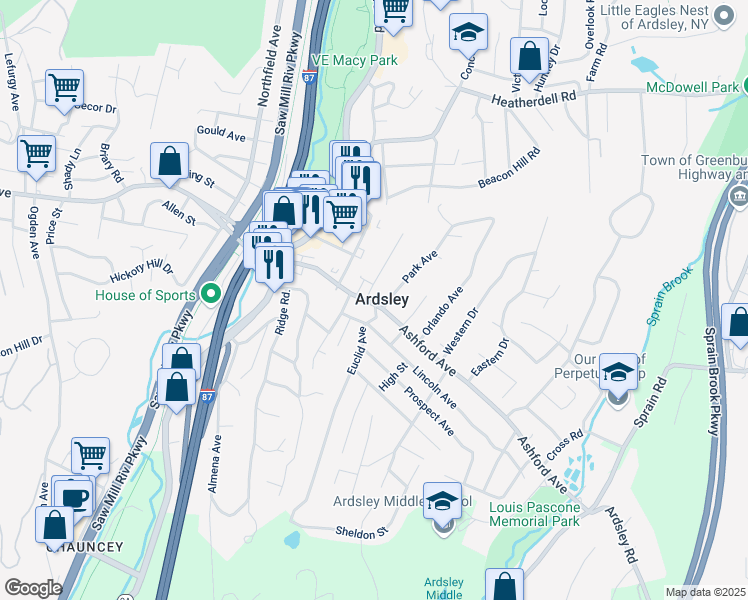 map of restaurants, bars, coffee shops, grocery stores, and more near in Ardsley