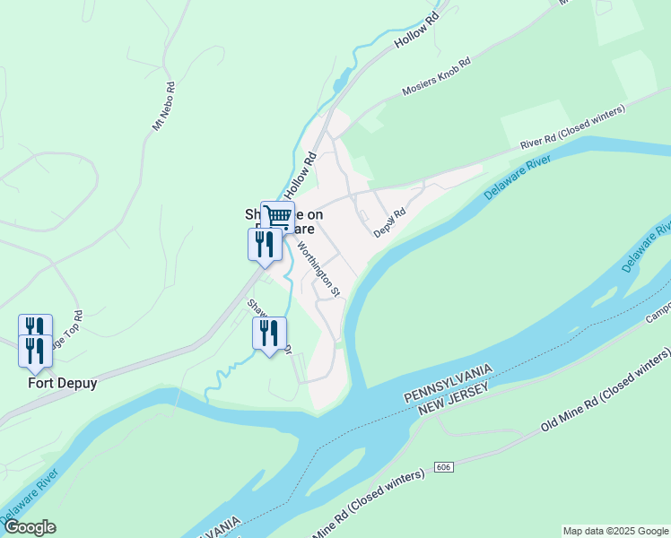 map of restaurants, bars, coffee shops, grocery stores, and more near 151 Worthington Avenue in East Stroudsburg