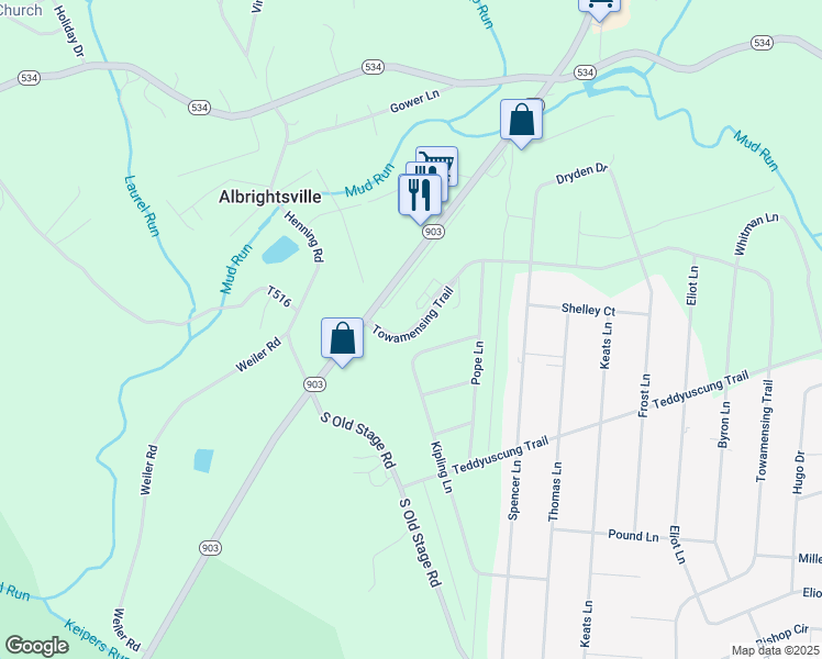 map of restaurants, bars, coffee shops, grocery stores, and more near 397 Towamensing Trail in Albrightsville