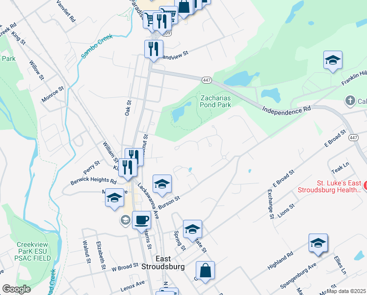 map of restaurants, bars, coffee shops, grocery stores, and more near 753 Garnet Lane in East Stroudsburg