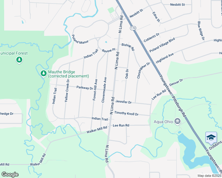 map of restaurants, bars, coffee shops, grocery stores, and more near 7386 North Lima Road in Youngstown