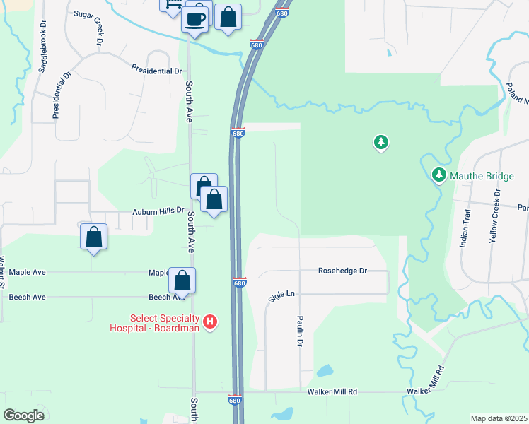map of restaurants, bars, coffee shops, grocery stores, and more near 7760 Paulin Drive in Poland