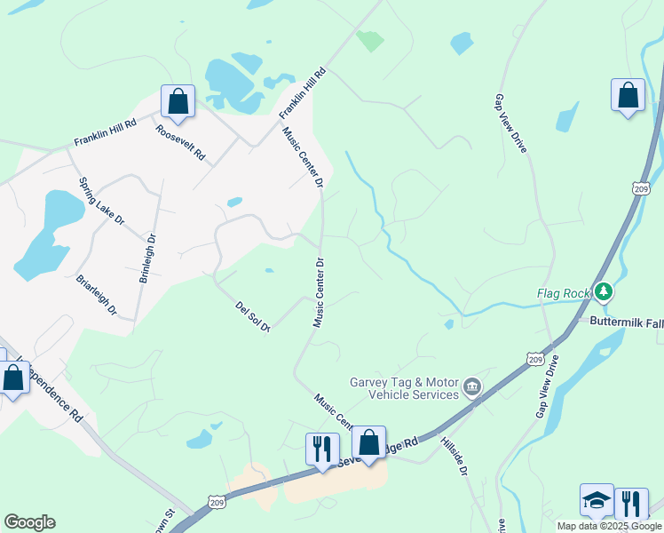 map of restaurants, bars, coffee shops, grocery stores, and more near 220 Music Center Drive in East Stroudsburg