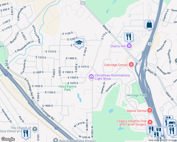 map of restaurants, bars, coffee shops, grocery stores, and more near 1492 Haight Creek Drive in Kaysville