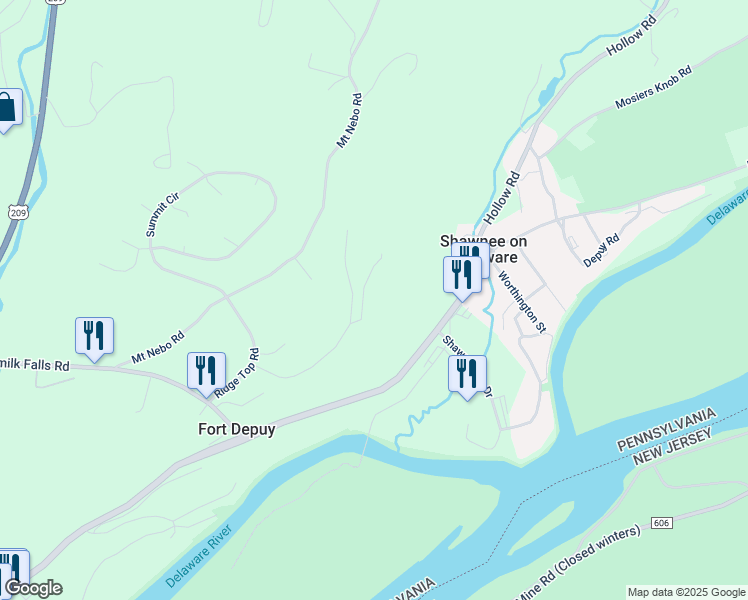 map of restaurants, bars, coffee shops, grocery stores, and more near Valley View Court in Monroe County